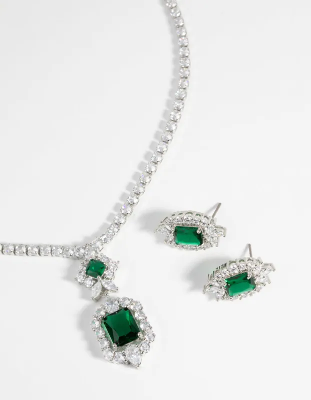 Vintage Emerald Diamond Simulant Necklace & Earrings Set sold by lovisa