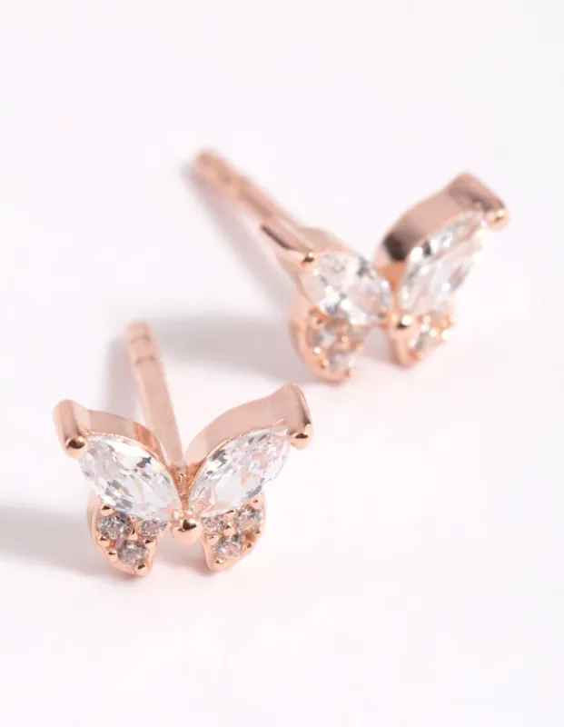 Rose Gold Plated Sterling Silver Cubic Zirconia Butterfly Stud Earrings sold by lovisa