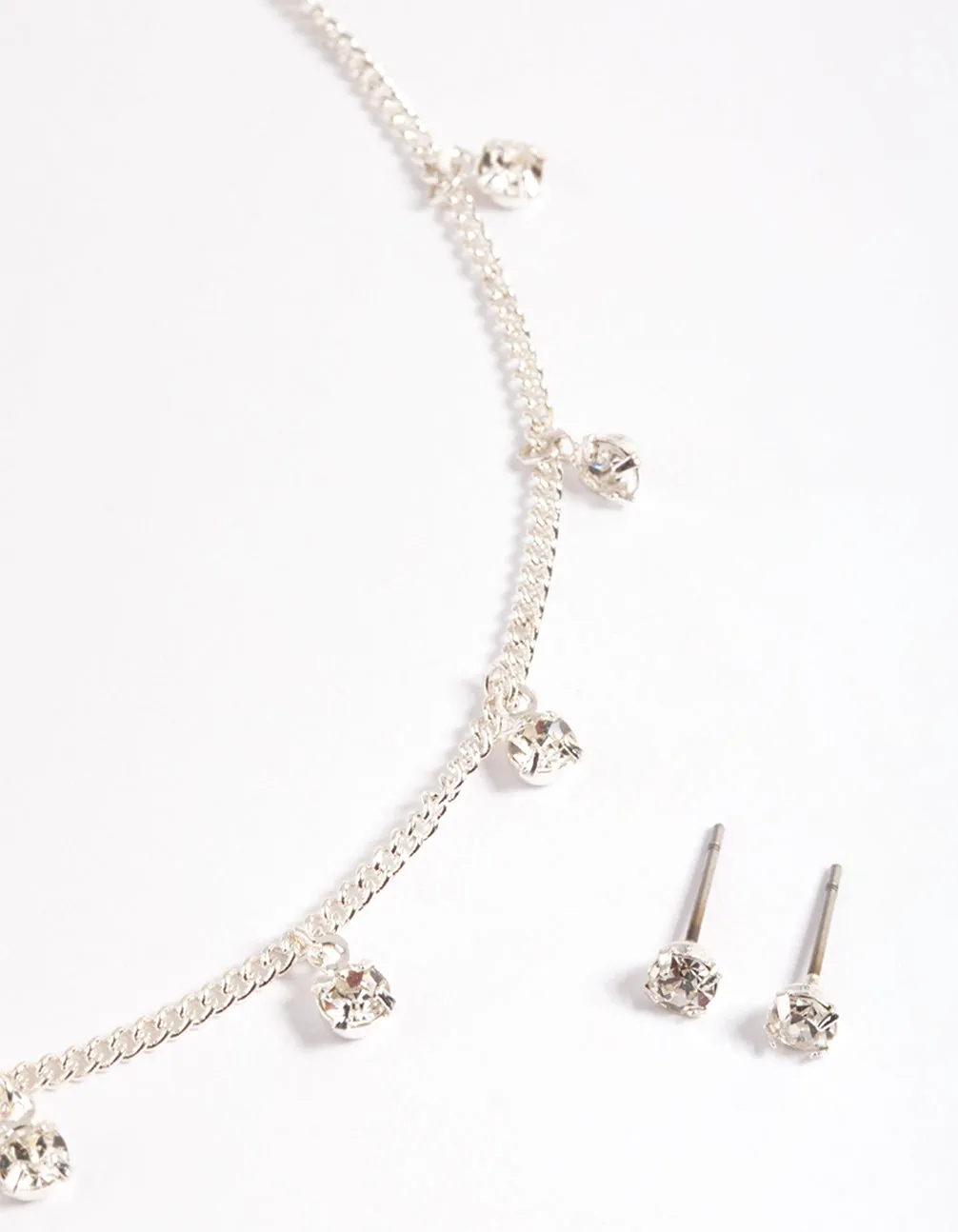 Silver Diamante Droplet Necklace & Stud Earrings sold by lovisa product image thumbnail 2