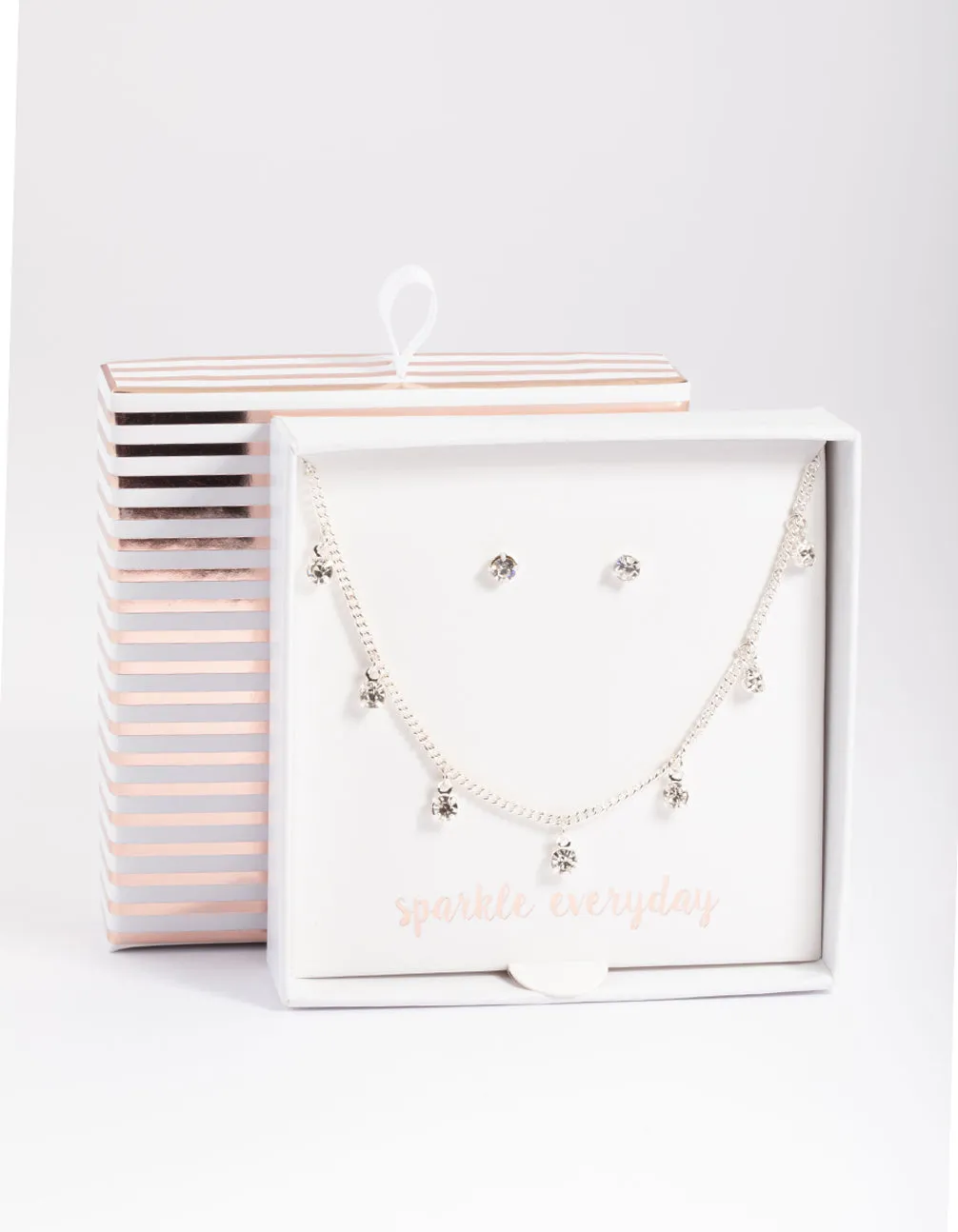 Silver Diamante Droplet Necklace & Stud Earrings sold by lovisa