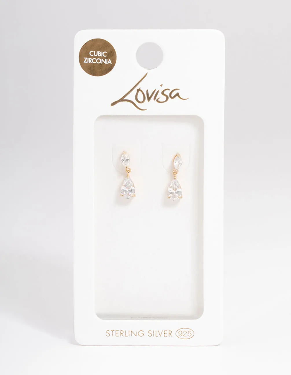 Gold Plated Sterling Silver Cubic Zirconia Marquise Drop Earrings sold by lovisa product image thumbnail 3