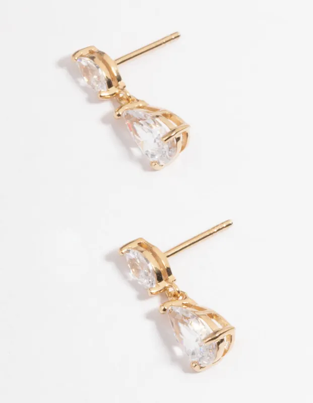 Gold Plated Sterling Silver Cubic Zirconia Marquise Drop Earrings sold by lovisa