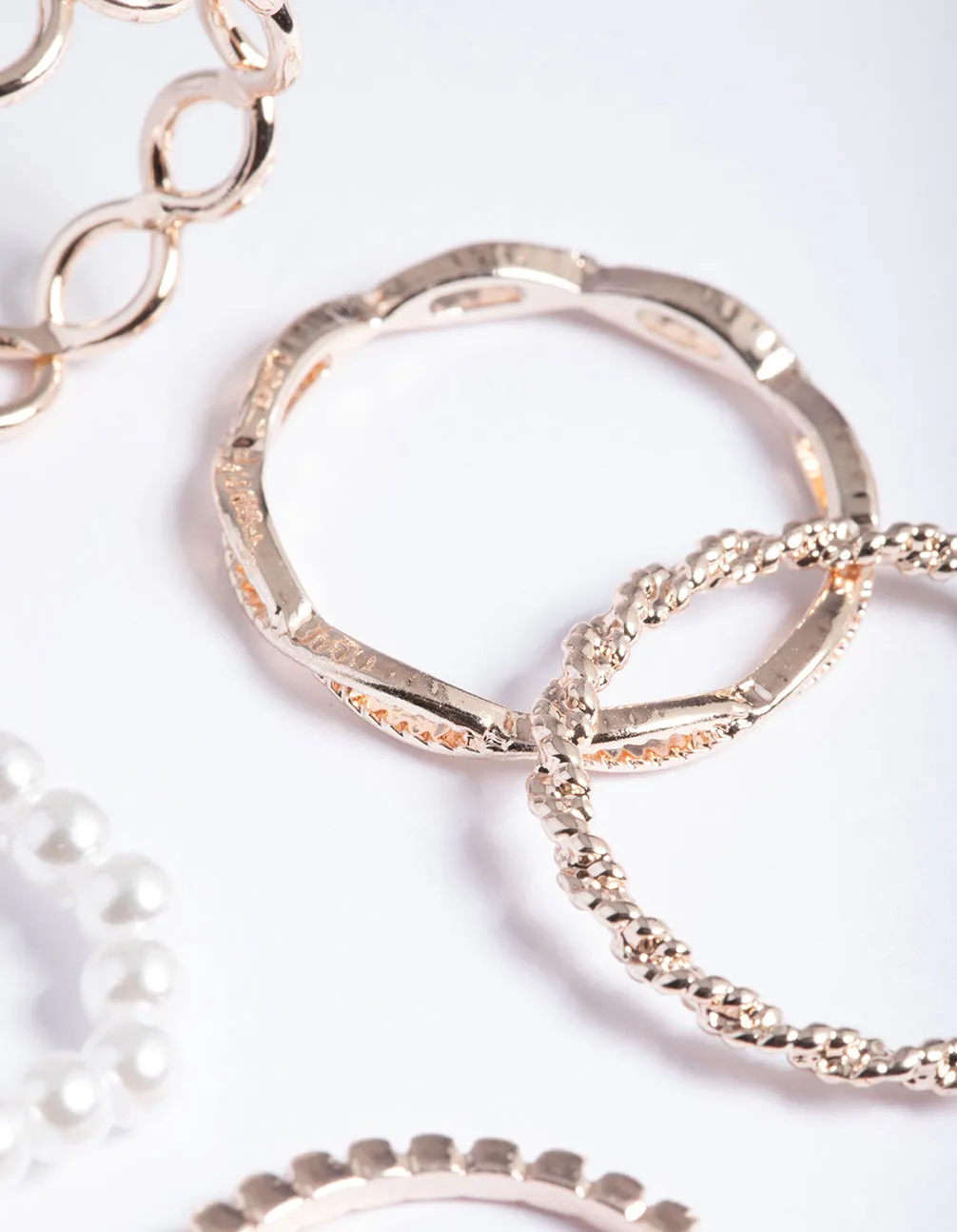 Rose Gold Pearl & Twist Ring 5-Pack sold by lovisa product image thumbnail 2