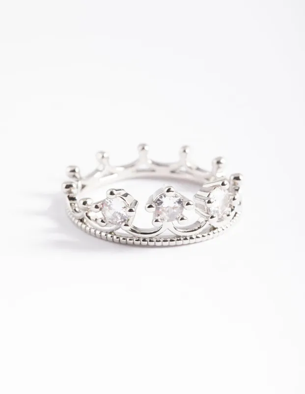 Silver Cubic Zirconia Crown Ring sold by lovisa