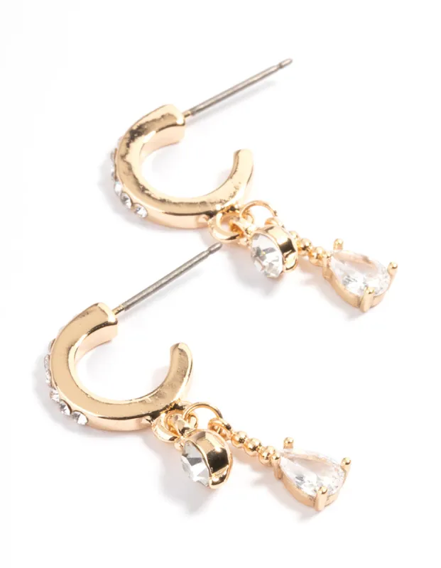 Gold Diamante Two Drop Mini Hoop Earrings sold by lovisa