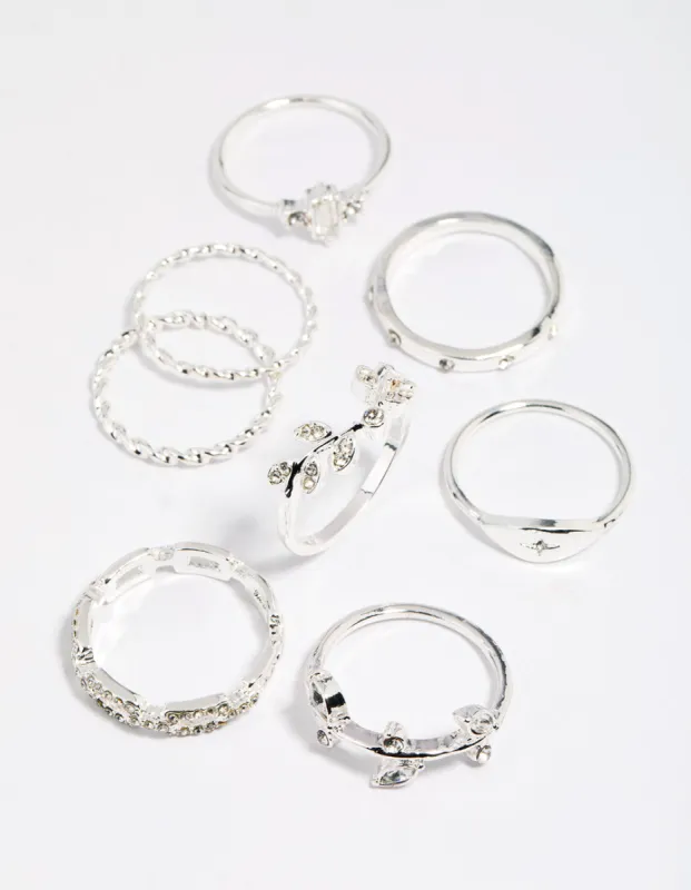 Silver Leaves Ring Stack 8-Pack sold by lovisa