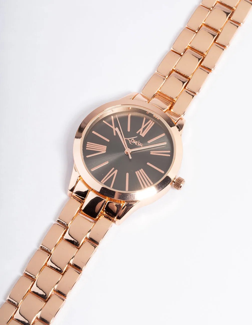 Rose Gold Large Roman Link Watch sold by lovisa