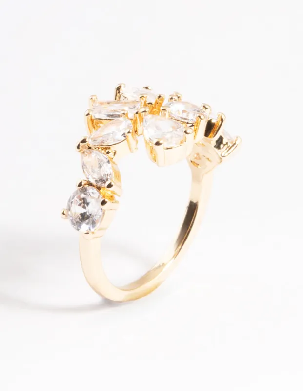 Gold Cubic Zirconia Mixed Stone Open Front Ring sold by lovisa