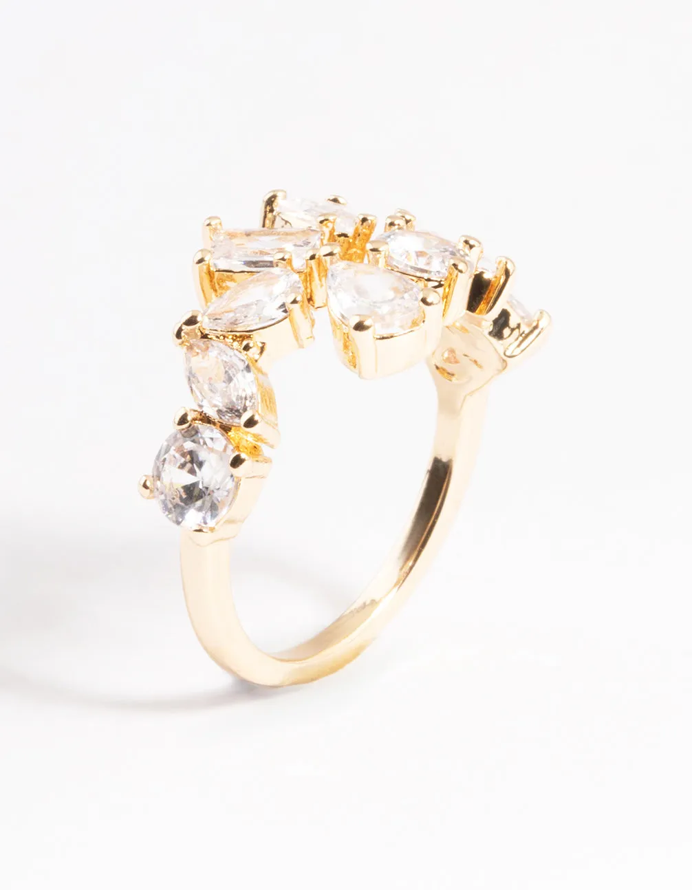 Gold Cubic Zirconia Mixed Stone Open Front Ring sold by lovisa