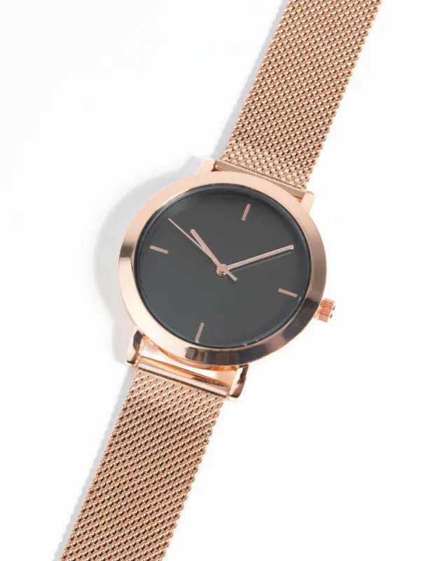 Rose Gold Minimal Mesh Watch sold by lovisa