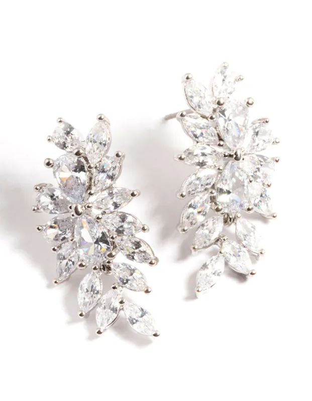 Rhodium Diamond Simulant Floral Drop Earrings sold by lovisa