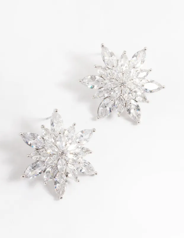 Rhodium Diamond Simulant Large Flower Stud Earrings sold by lovisa