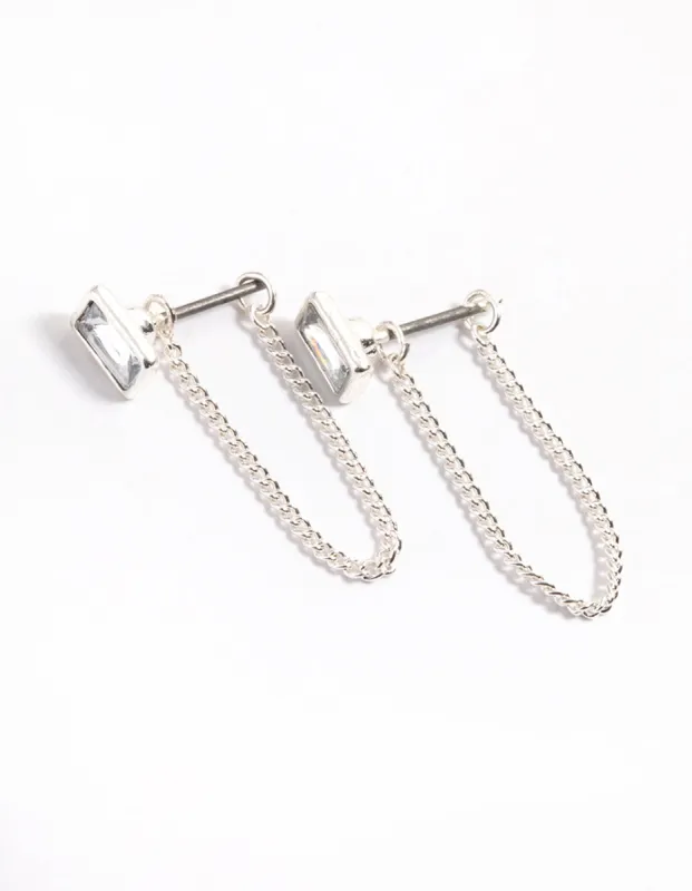 Silver Emerald Chain Front & Back Earrings sold by lovisa