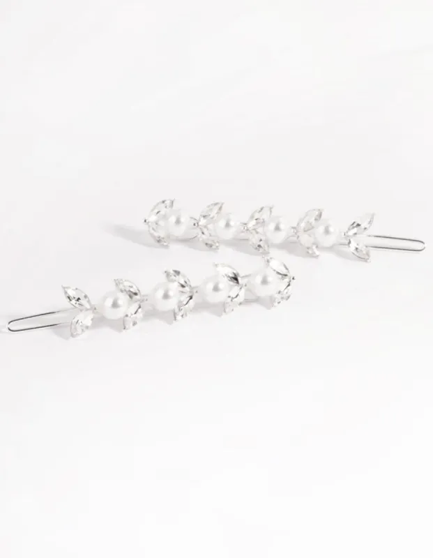Silver Diamante & Pearl Row Clip Pack sold by lovisa