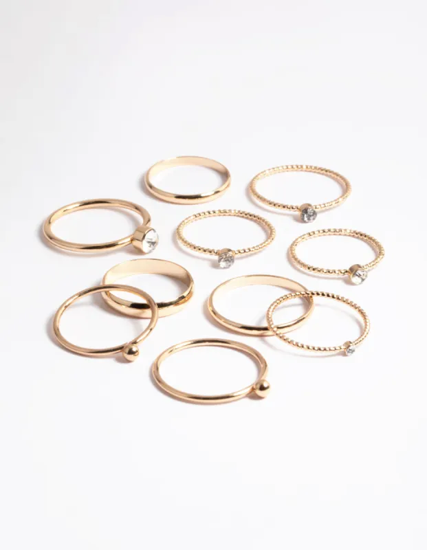 Gold Mixed Stone & Textured Ring Pack sold by lovisa