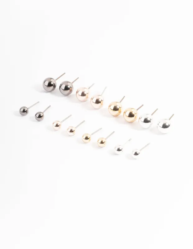 Mixed Metal Basic Ball Stud Earrings 8-Pack sold by lovisa