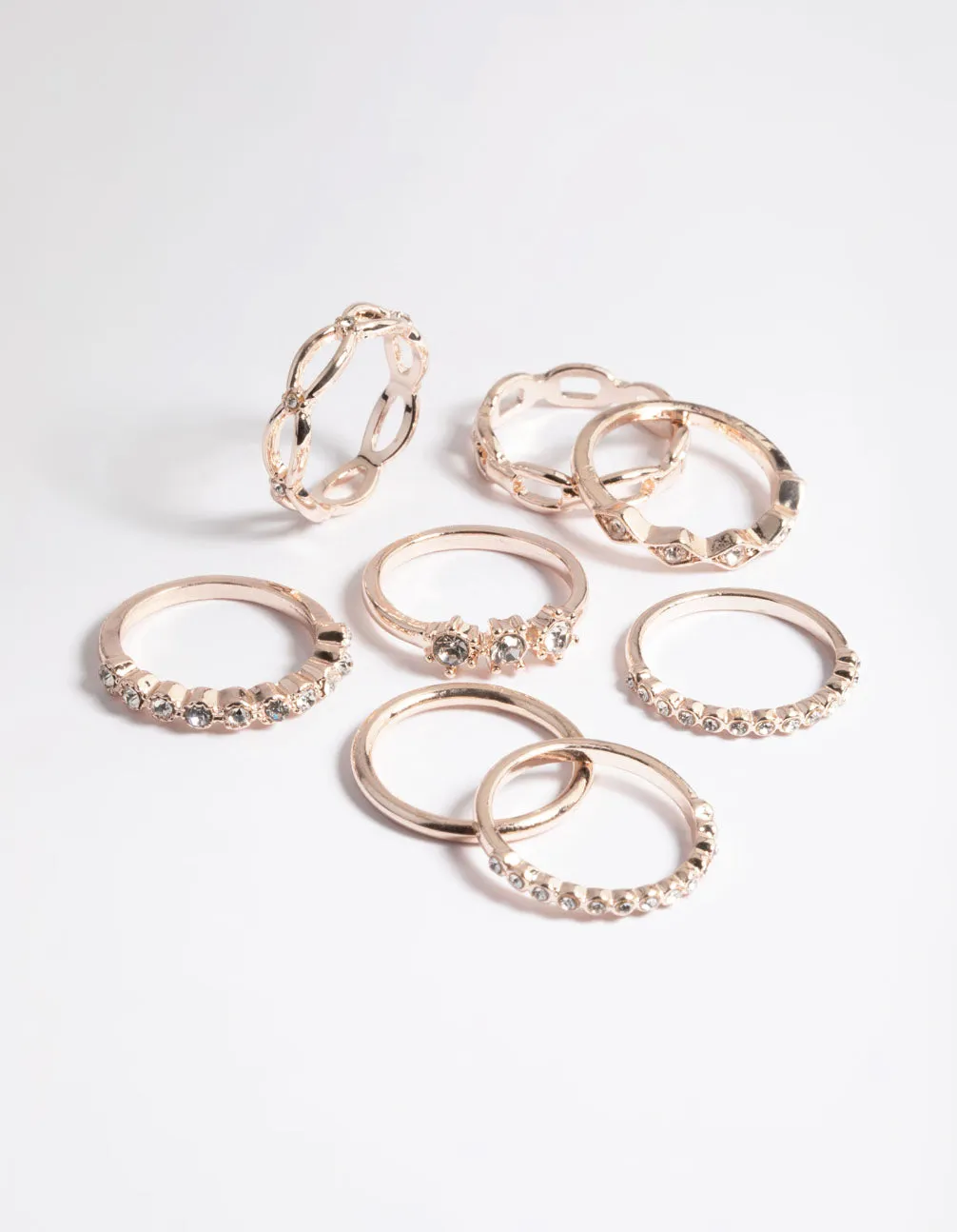 Rose Gold Diamante Row Mix Ring 8-Pack sold by lovisa