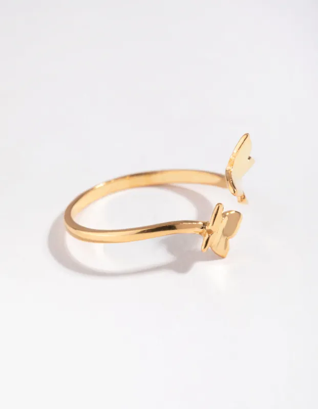Yellow Gold Plated Sterling Silver Open Butterfly Ring sold by lovisa