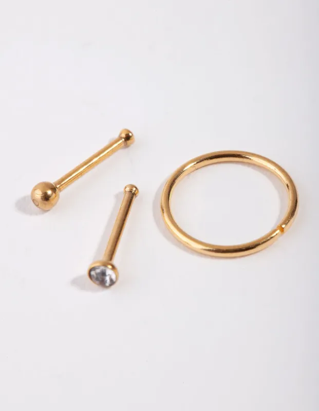 Gold Ball & Diamante Nose Ring & Stud Pack sold by lovisa