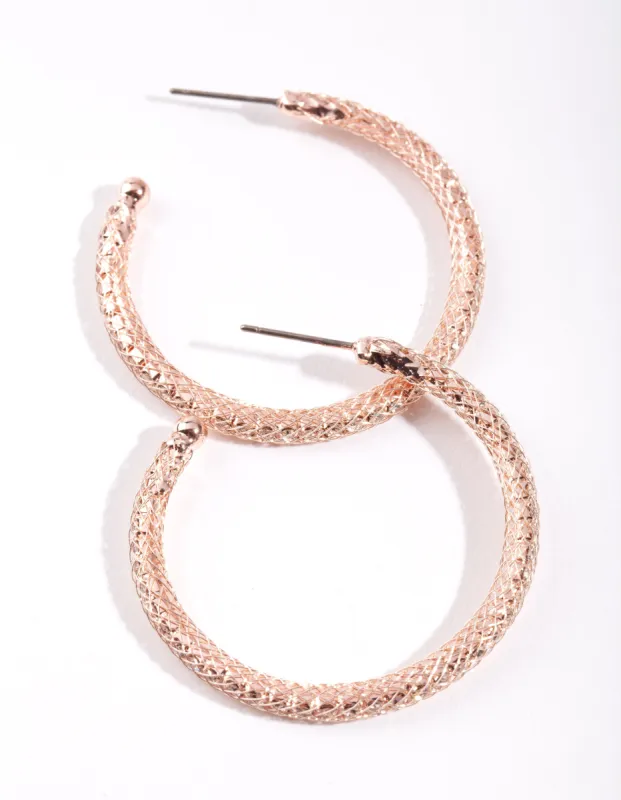 Rose Gold Diamante Mesh Hoop Earrings sold by lovisa