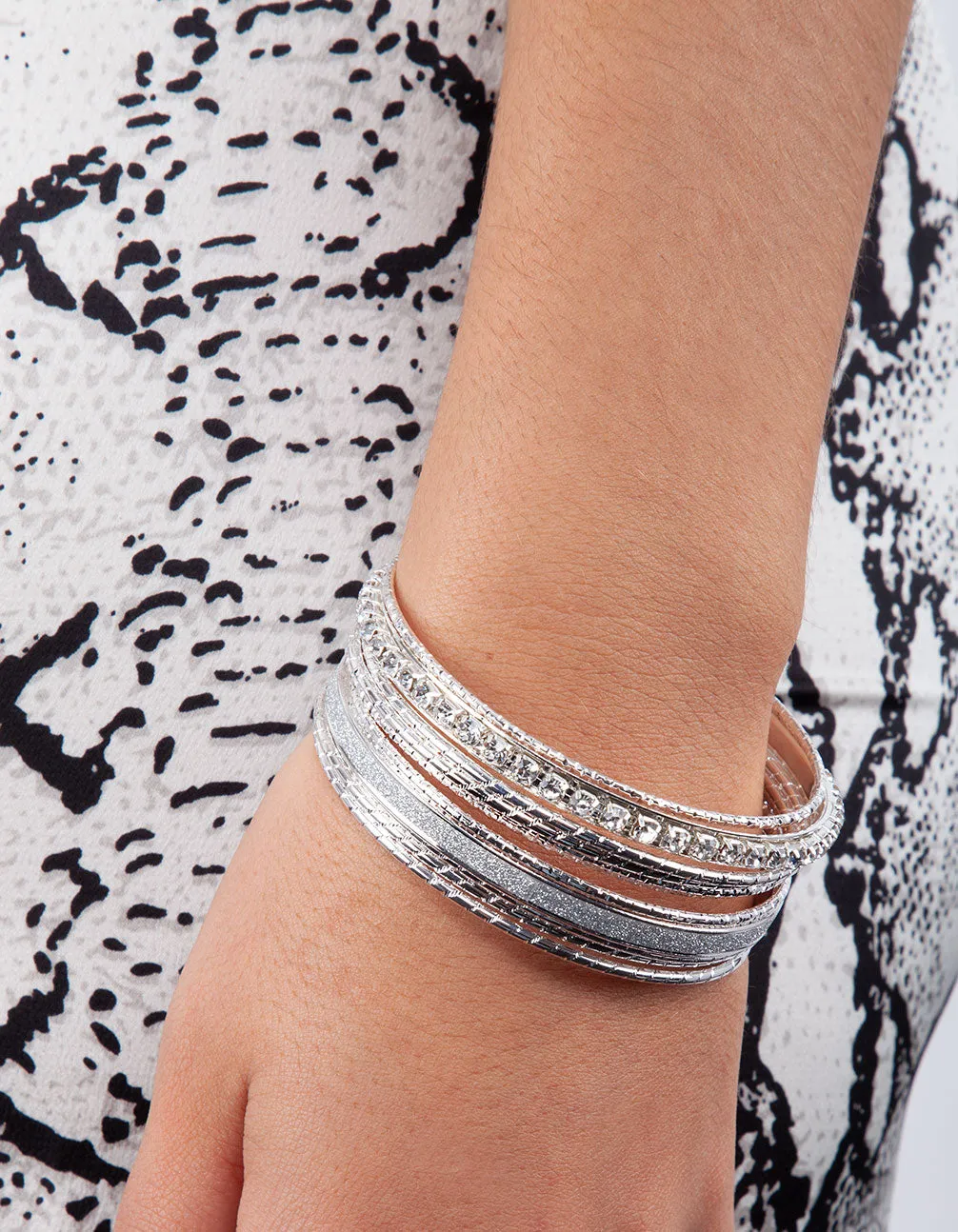 Silver Cup Chain Glitter Multi Bangle sold by lovisa