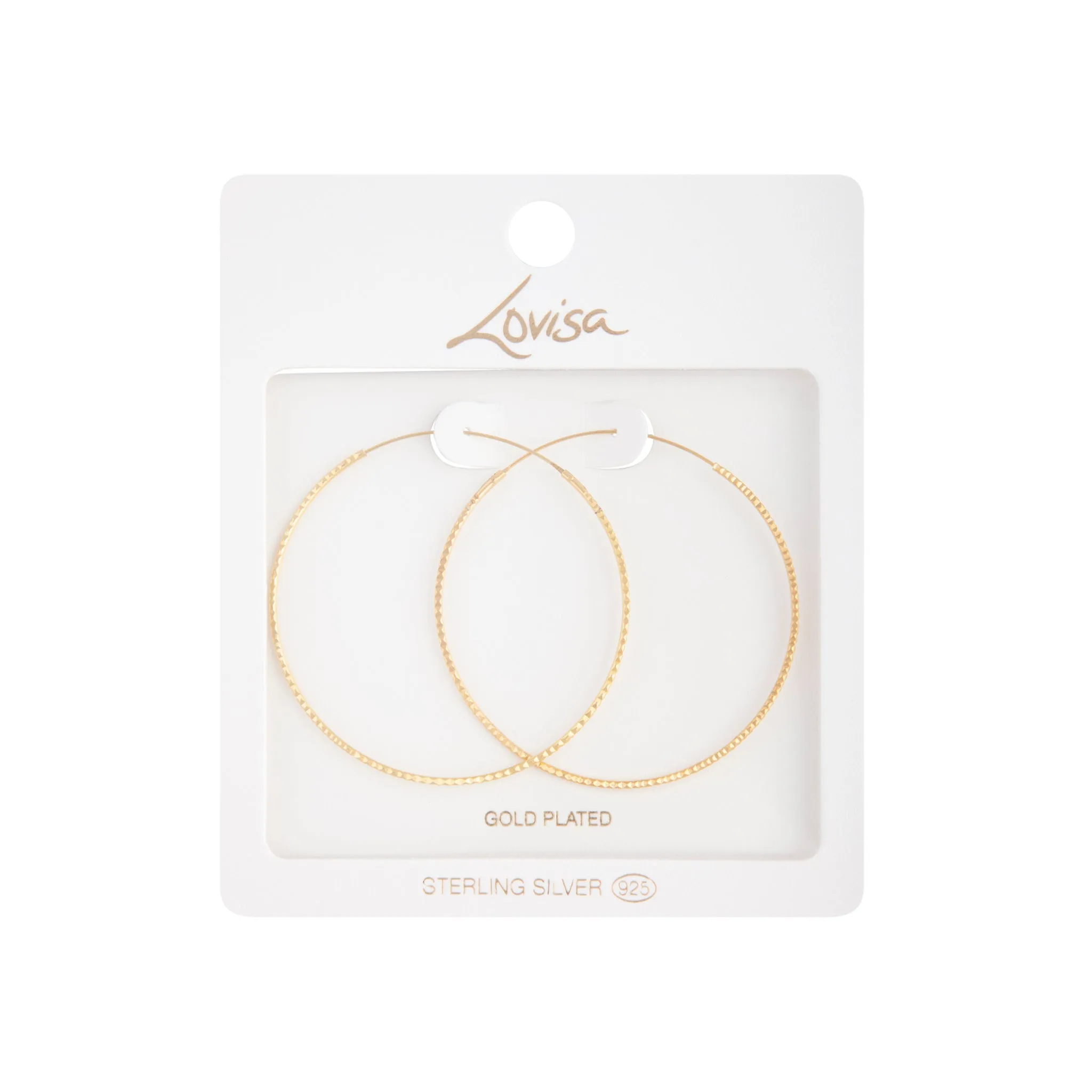 Gold Plated Sterling Silver Diamond Cut Hoop Earrings sold by lovisa