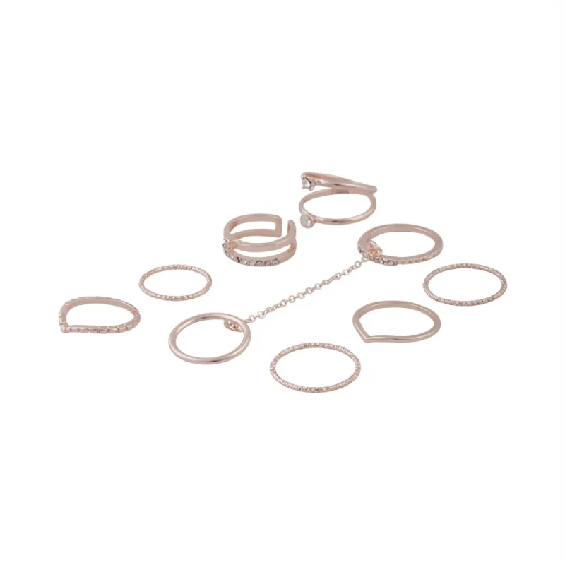 Rose Gold Rings With Knuckle Chain Link 8-Pack sold by lovisa