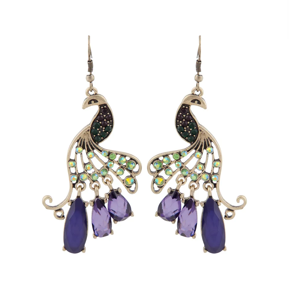 Jewelled Peacock Earrings In Burnished Gold sold by lovisa