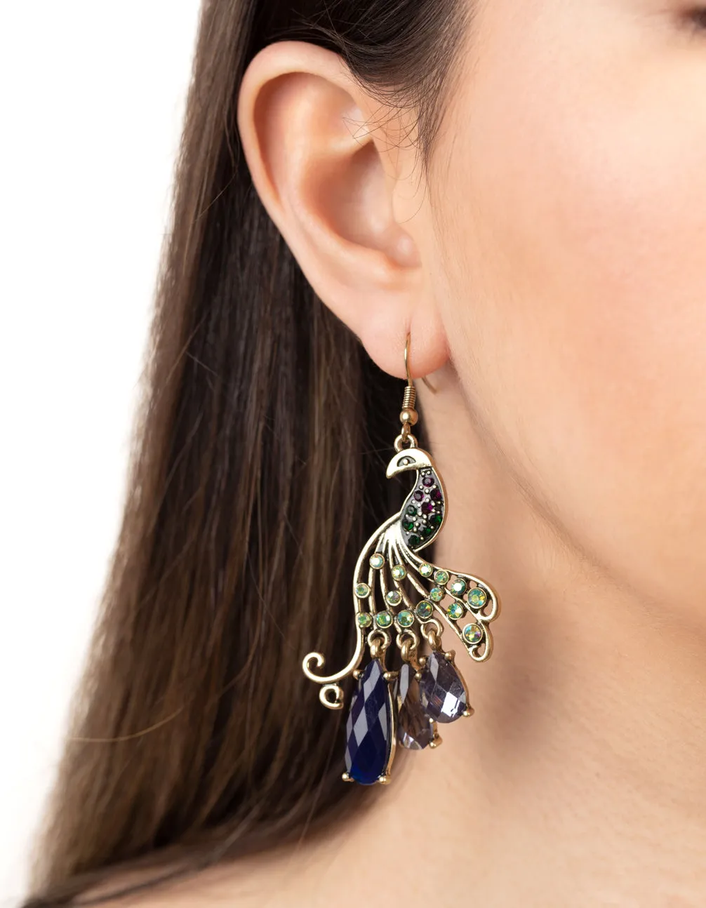 Jewelled Peacock Earrings In Burnished Gold sold by lovisa product image thumbnail 2