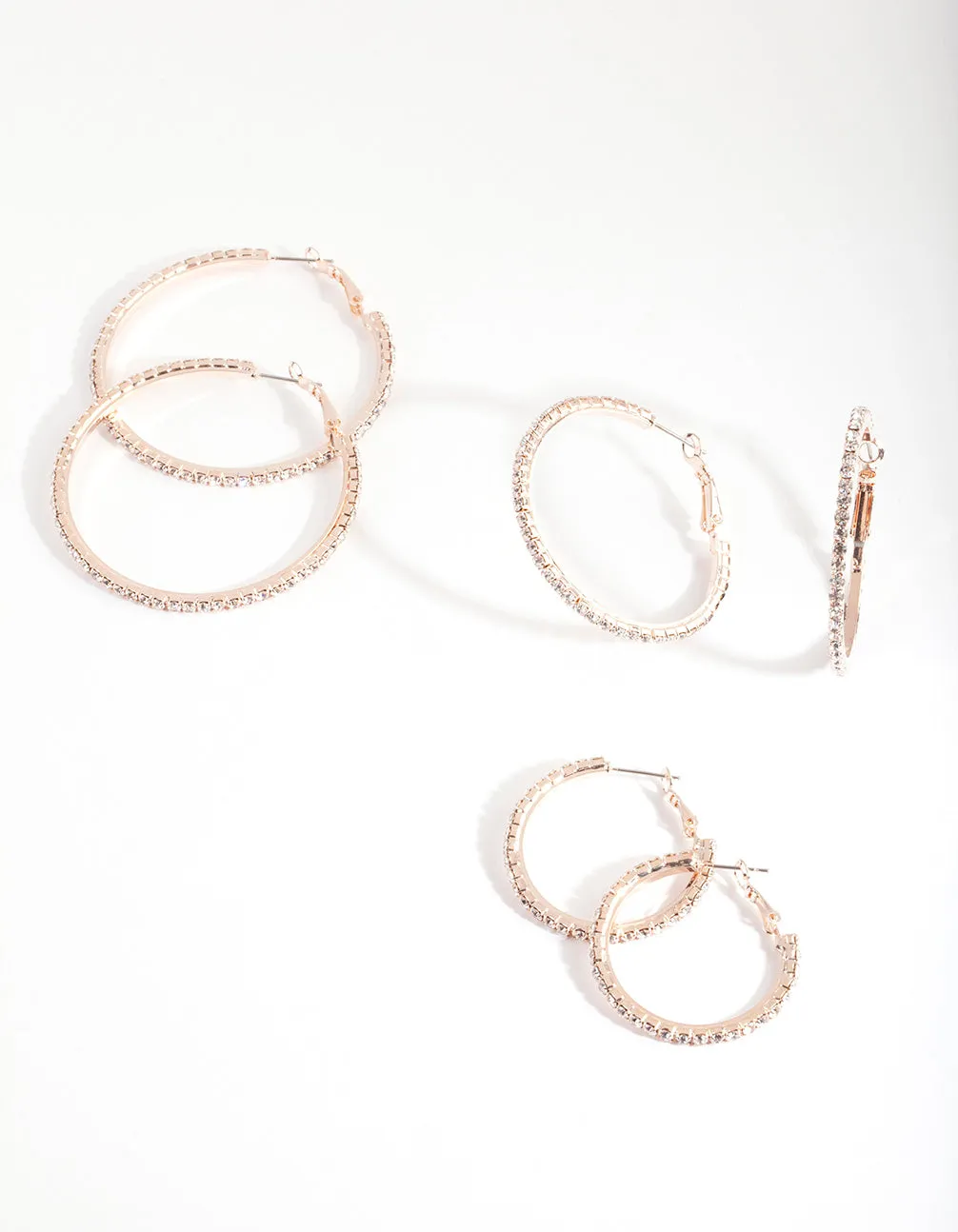 Mixed Size Rose Gold Diamante Hoop Pack sold by lovisa