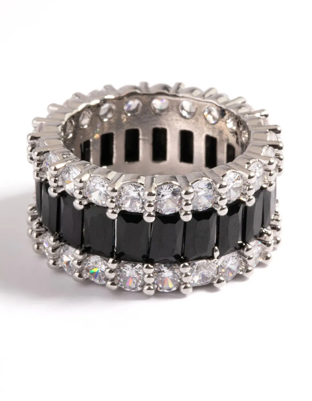 Silver Cubic Zirconia Large Baguette 3-Row Ring sold by lovisa