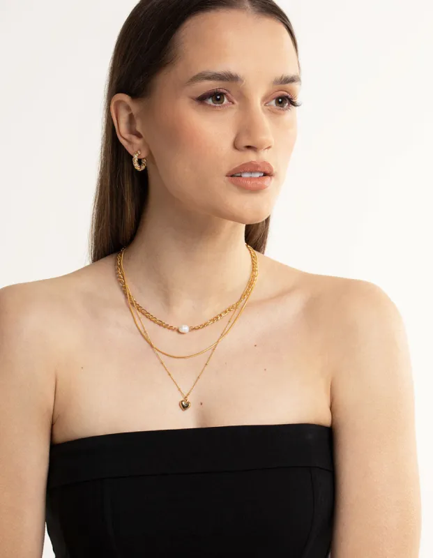 Waterproof Gold Plated Stainless Steel Heart & Freshwater Pearl Layered Necklace sold by lovisa
