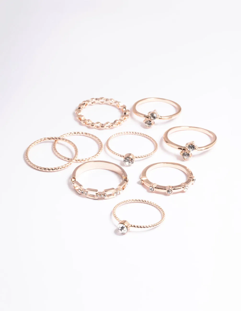 Rose Gold Crystal Chain Ring Pack sold by lovisa