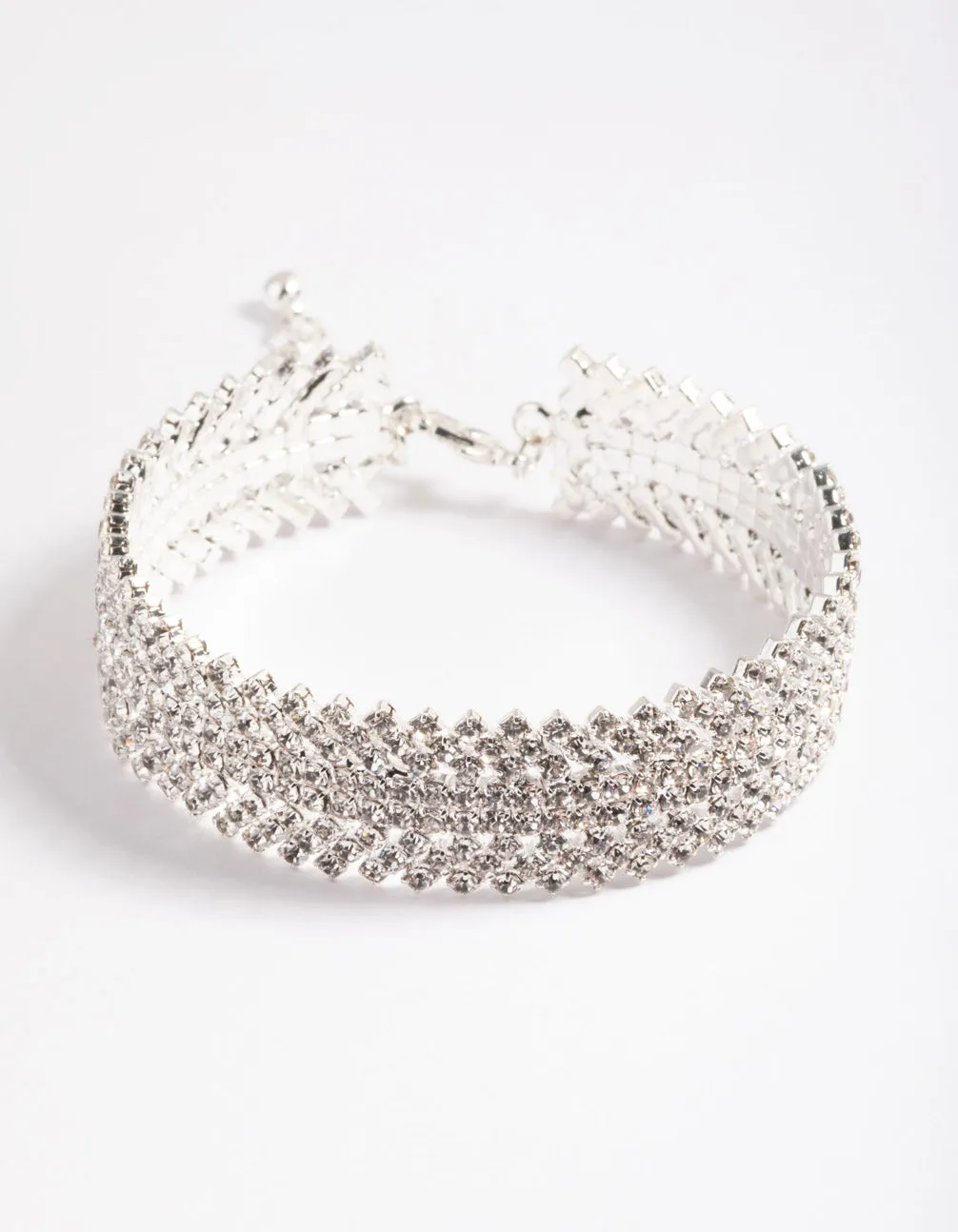 Silver 9 Row Twist Diamante Cuff Bangle sold by lovisa