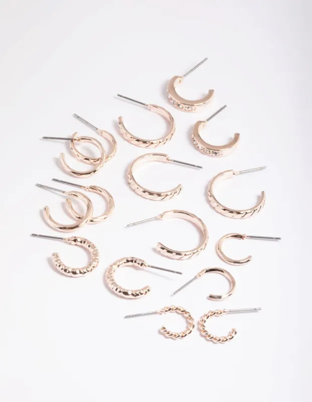 Rose Gold Mixed Diamante Hoop Earrings 8-Pack sold by lovisa