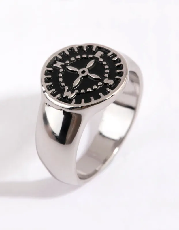 Silver Black Compass Signet Ring sold by lovisa
