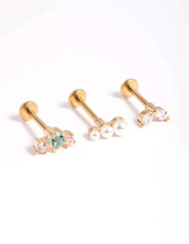 Gold Plated Titanium Cubic Zirconia Pearl Bar Flat Back sold by lovisa