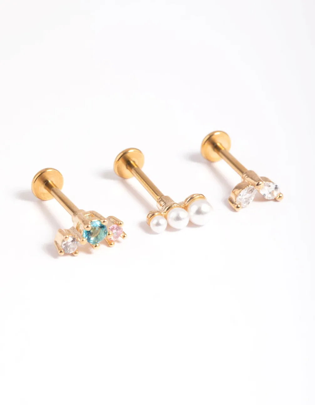 Gold Plated Titanium Cubic Zirconia Pearl Bar Flat Back sold by lovisa