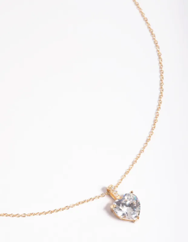 Gold Plated Sterling Silver Cubic Zirconia Heart Necklace sold by lovisa