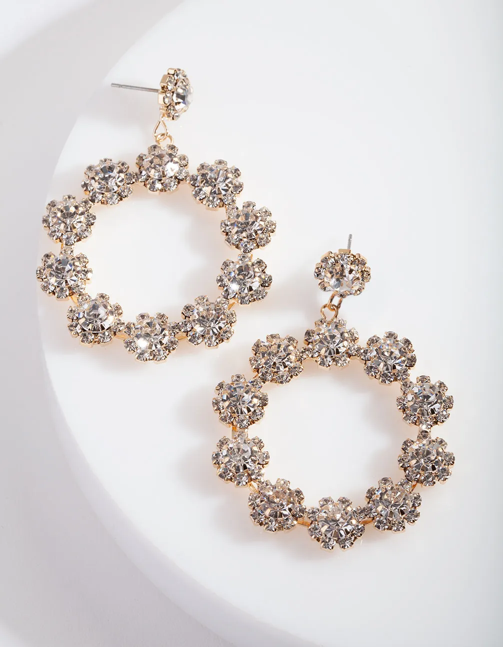 Gold Diamante Flower Circular Drop Earrings sold by lovisa