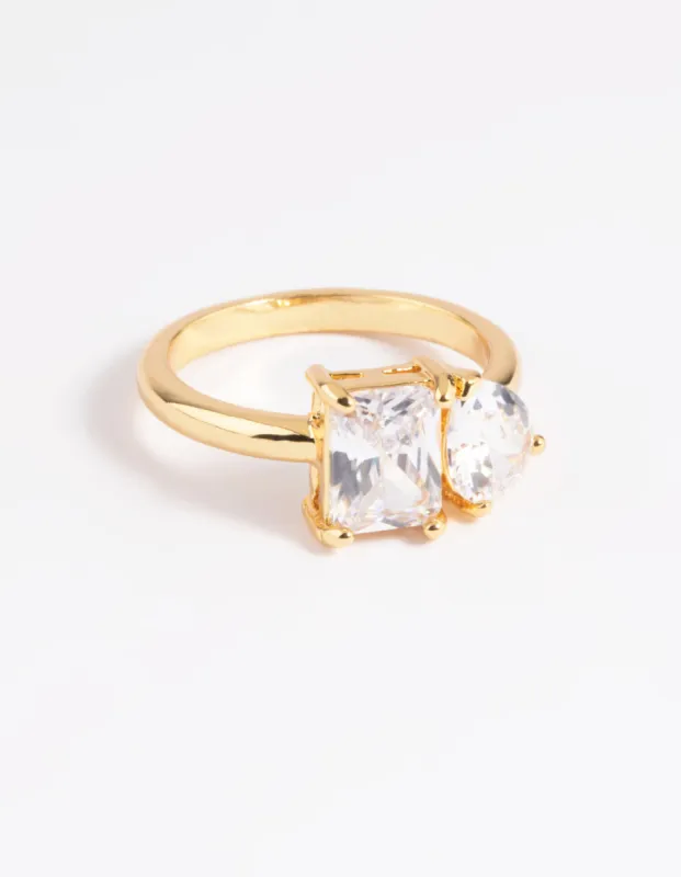 Gold Plated Cubic Zirconia Emerald Cut Ring sold by lovisa