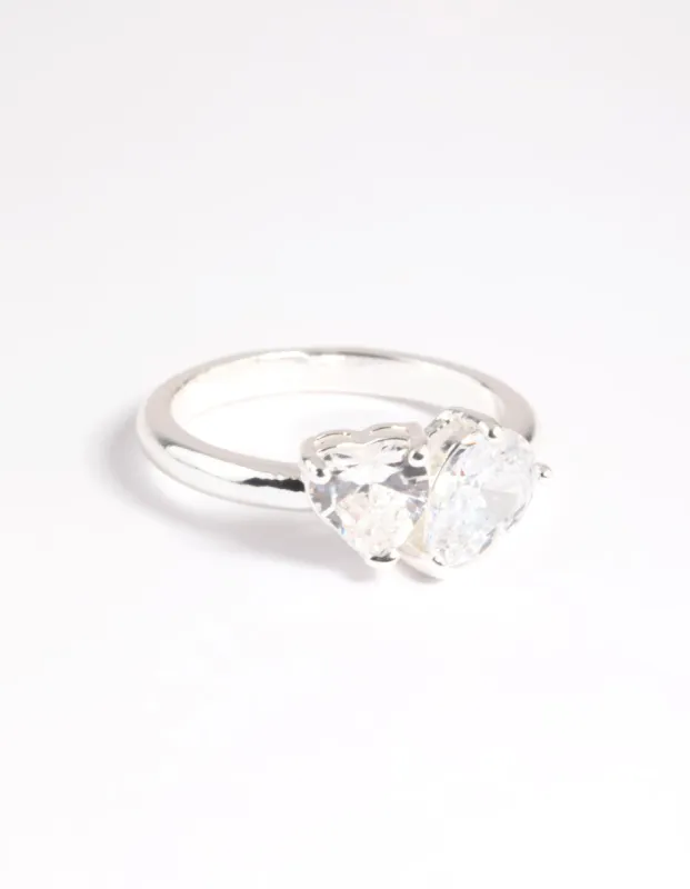 Silver Plated Cubic Zirconia Heart Ring sold by lovisa