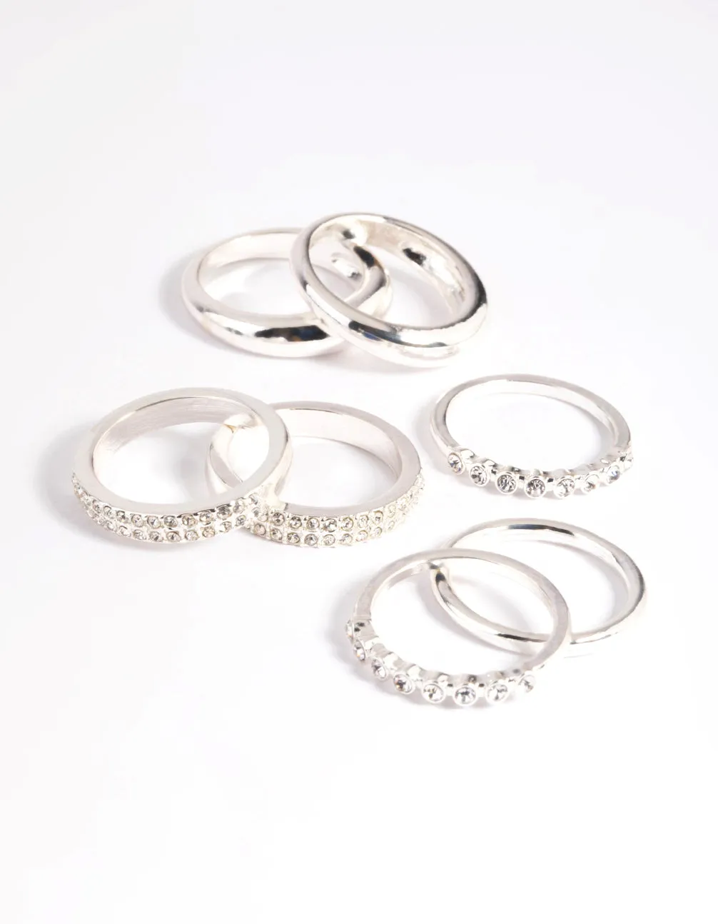 Silver Diamante Ring Stack Pack sold by lovisa