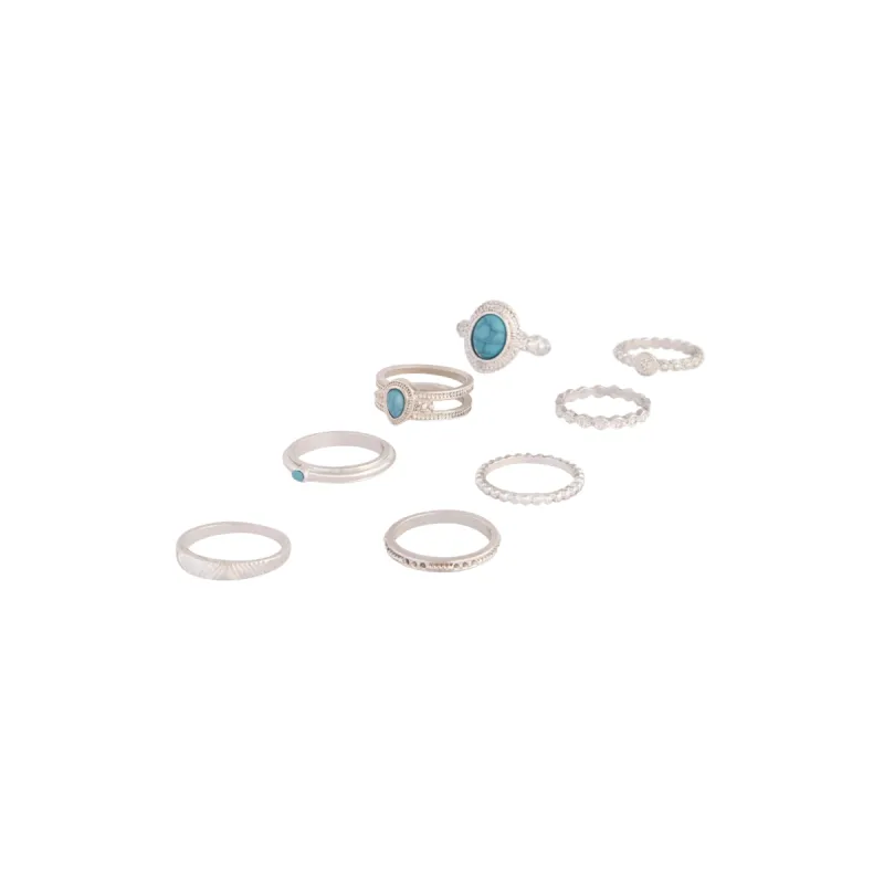 Silver Stackable Ring Turquoise 8-Pack sold by lovisa