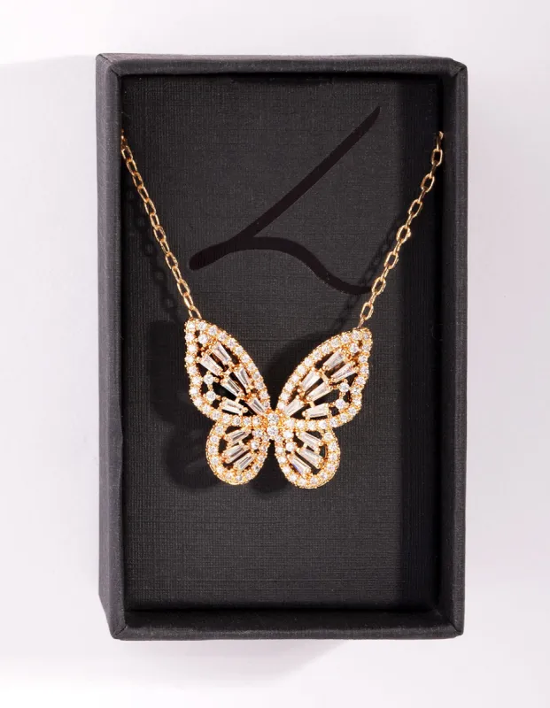 Gold Diamond Simulant Butterfly Necklace sold by lovisa