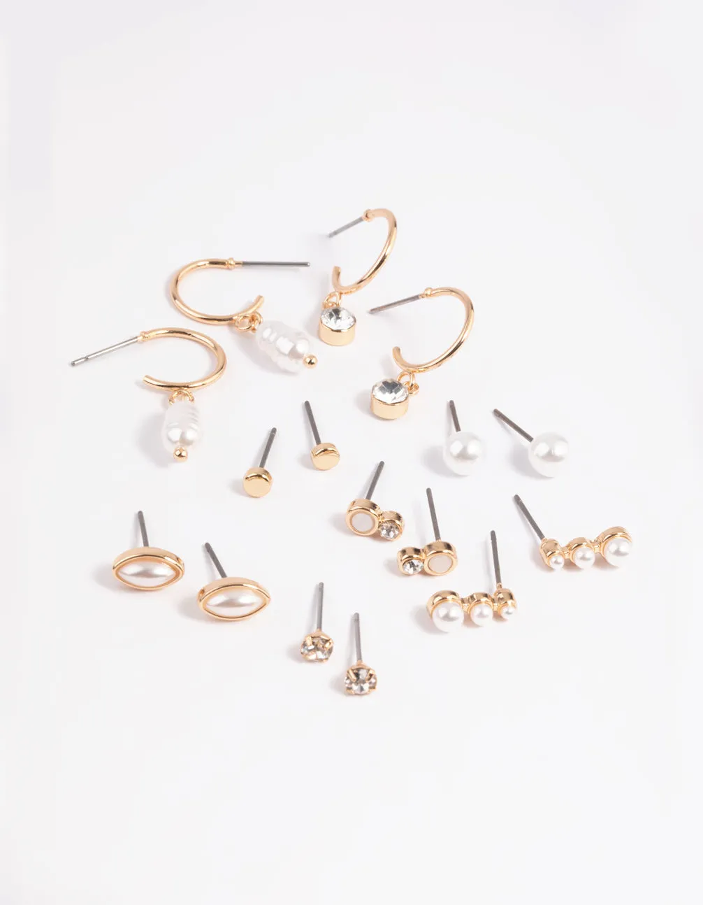 Gold Mixed Pearl Stud & Huggie Hoop Earring 8-Pack sold by lovisa