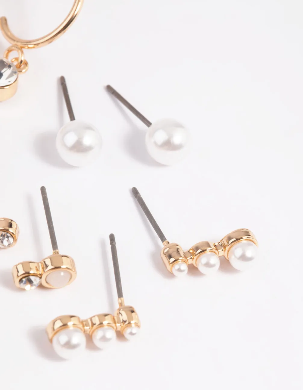 Gold Mixed Pearl Stud & Huggie Hoop Earring 8-Pack sold by lovisa product image thumbnail 3