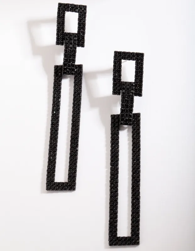 Black Diamante Rectangle Earrings sold by lovisa