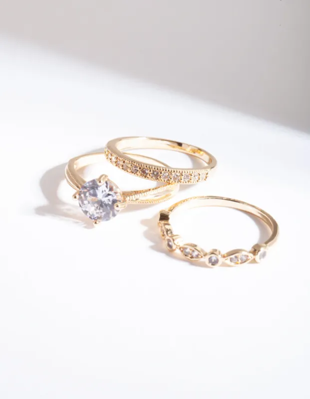 Gold Round Cubic Zirconia Ring Stack sold by lovisa