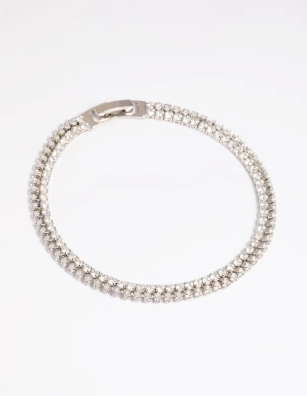 Rhodium Cubic Zirconia Layered Tennis Bracelet sold by lovisa